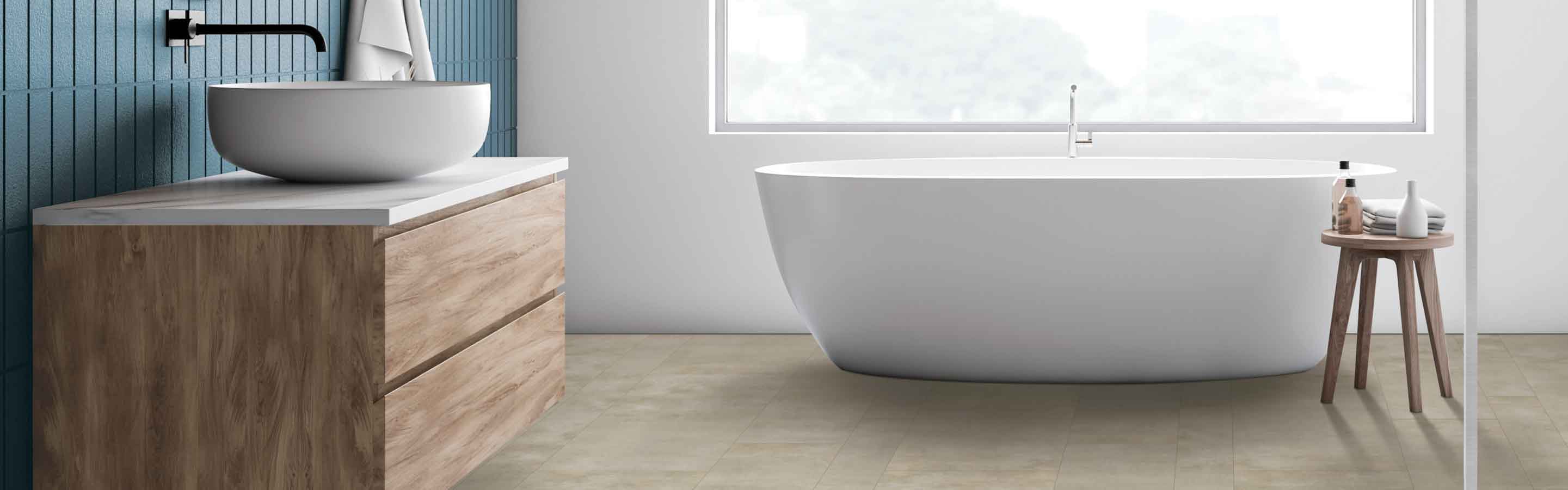 Bathroom with vinyl tile and soaking tub