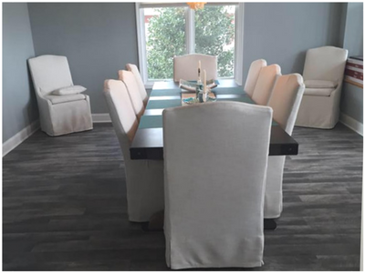 luxury vinyl planks in weathered gray in dining room